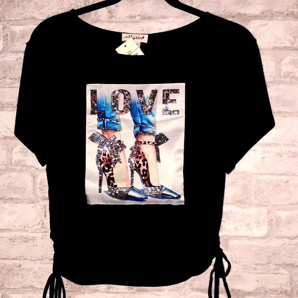 New Women's Fashion Tee Shirt Short Sleeve Top Side Ruching Leopard Retro Design